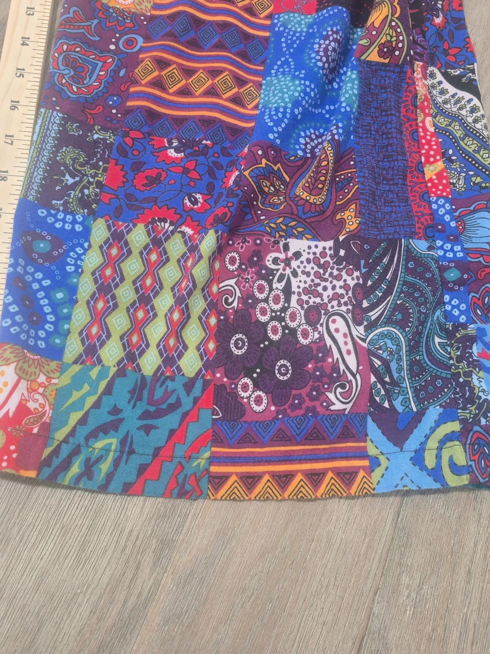 Boho Patchwork Overalls Wide Leg Jumpsuit Colorful Pockets Festival Hippie Med